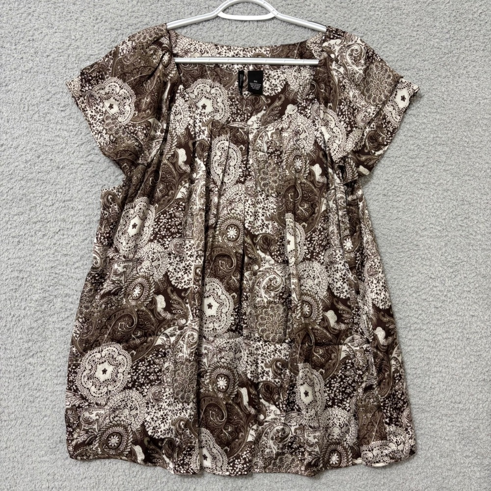 Boho Paisley Round Neck Flutter Sleeve Blouse Size 3X Flowy Casual Lightweight